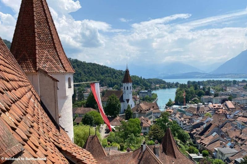 View over Thun and Lake Thun from one of the towers of Thun Castle