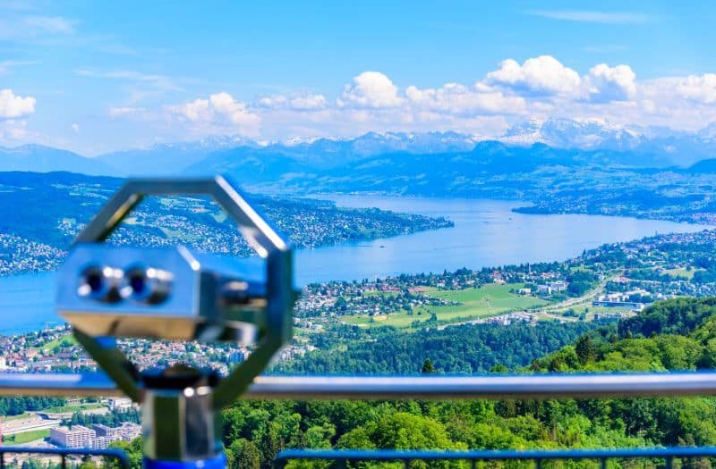 view of Zurich lake from top of Mt Uetliberg