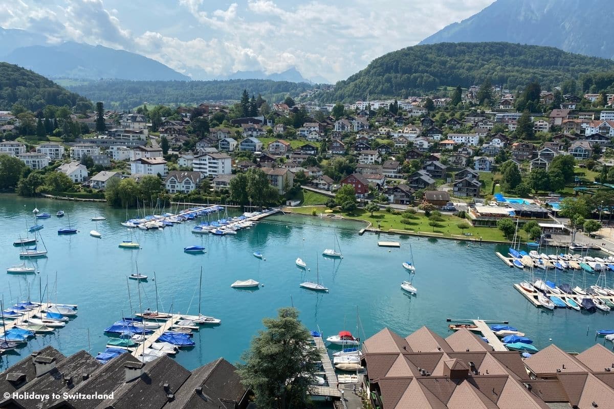 View over Spiez bay from castle tower