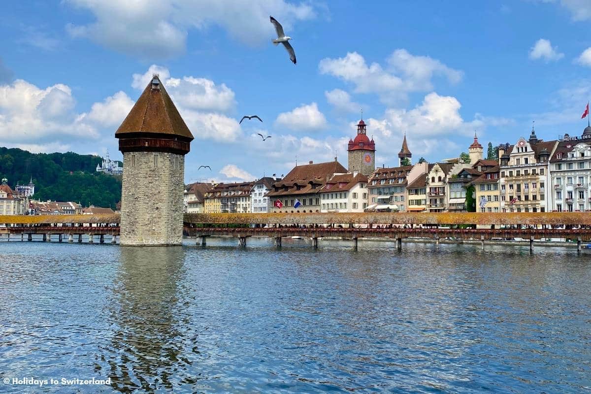 Water Tower and Chapel Bridge in Lucerne Switzerland