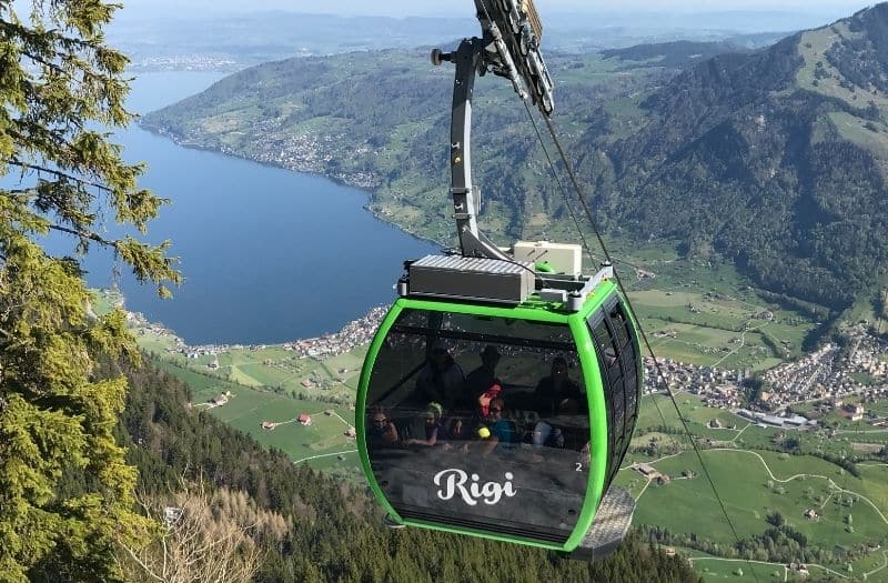 Cable car from Weggis to Mt. Rigi with a view of Lake Lucerne