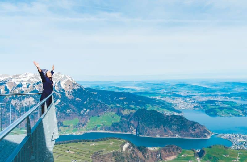 Woman on viewing platform at Mt. Stanserhorn