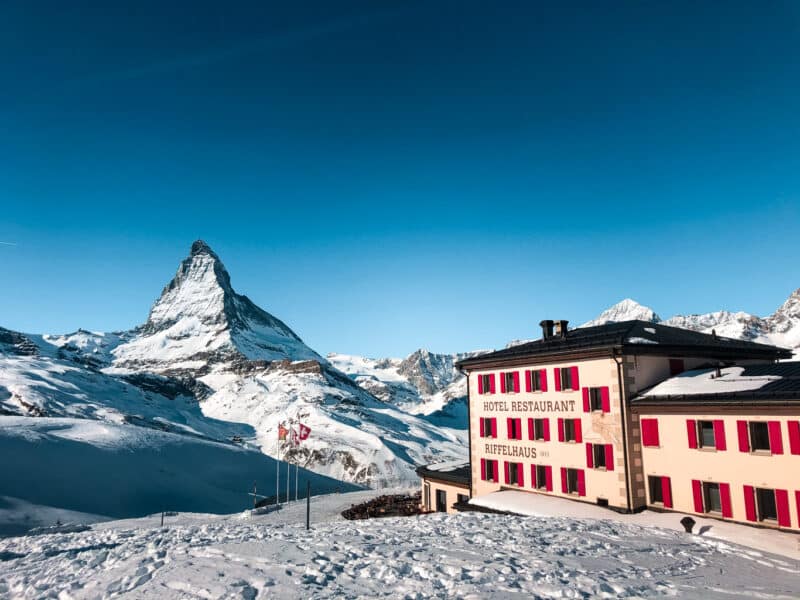 Ski slopes at Zermatt in front of the Matterhorn