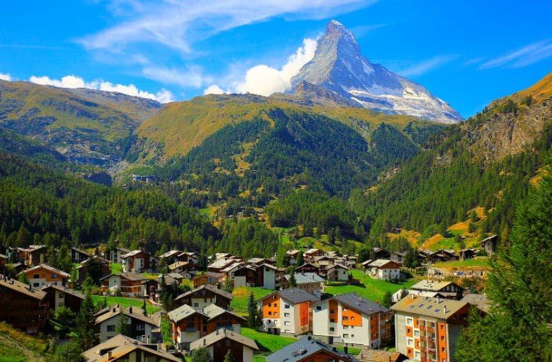 Zermatt alpine village and Matterhorn alpine landscape, Swiss Alps