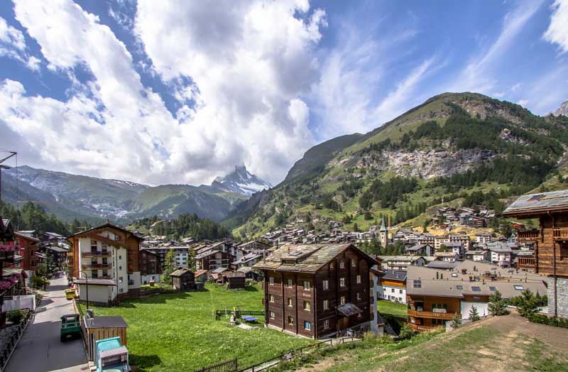 The pretty alpine village of Zermatt in Switzerland