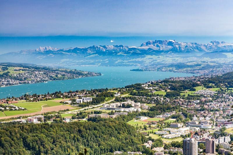 View of Swiss Alps from Uetliberg.