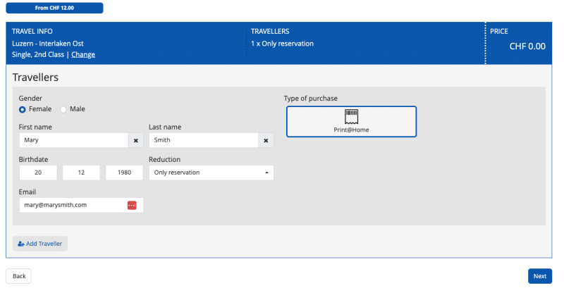 Instructions for making seat reservations on Luzern-Interlaken Express