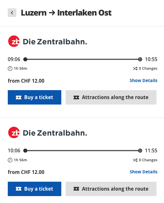 Instructions for making seat reservations on Luzern-Interlaken Express