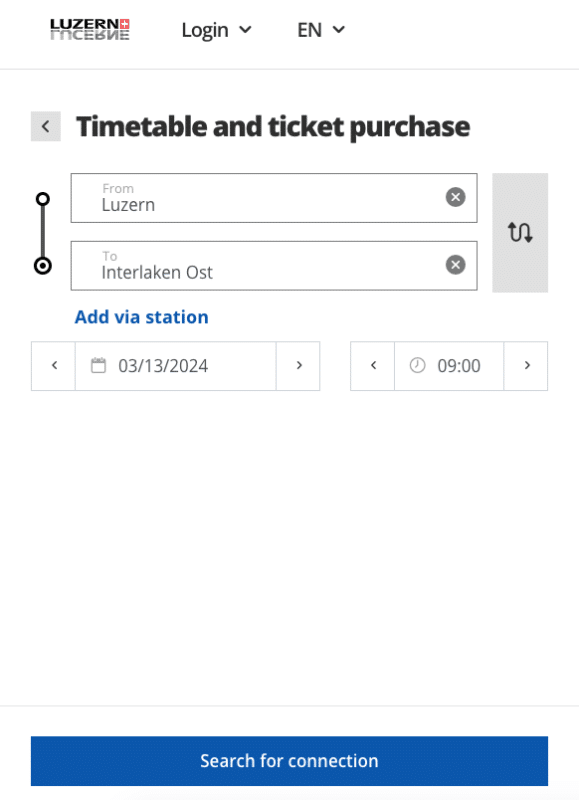 Instructions for making seat reservations on Luzern-Interlaken Express